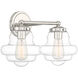 Vintage 2 Light 16.5 inch Polished Nickel Bathroom Vanity Light Wall Light